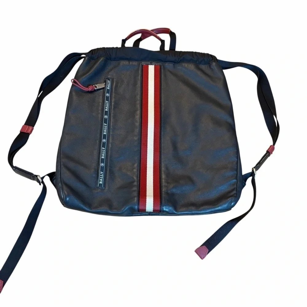 Bally Havier | Black Leather Backpack|  w/ Stripe